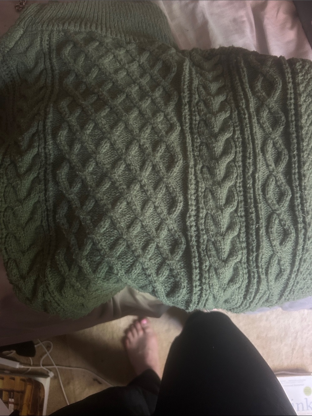 Cable Knit Sweater in Olive Green